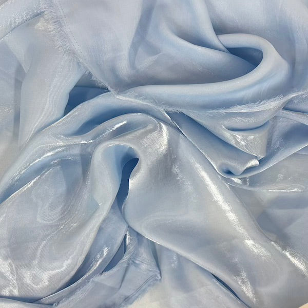 Baby Blue Crystalized Reflective Liquid Silk Chiffon Fabric