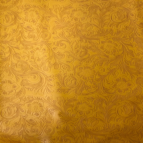 Mustard Yellow Western Floral PU Faux Leather Vinyl Fabric