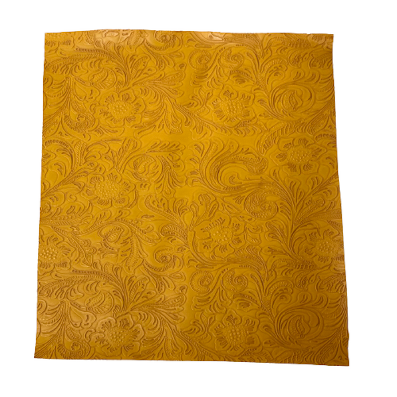 Mustard Yellow Western Floral PU Faux Leather Vinyl Fabric