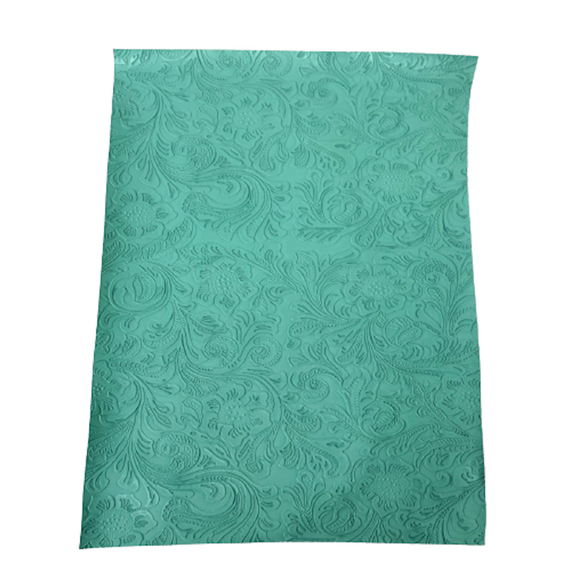 Mint Green Western Floral PU Faux Leather Vinyl Fabric