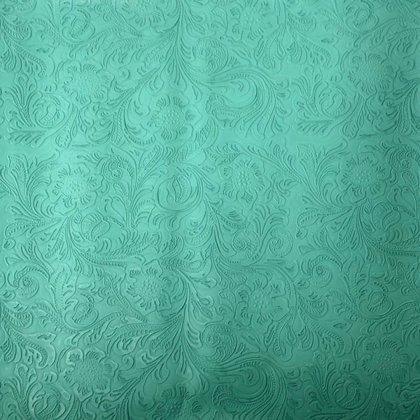 Mint Green Western Floral PU Faux Leather Vinyl Fabric