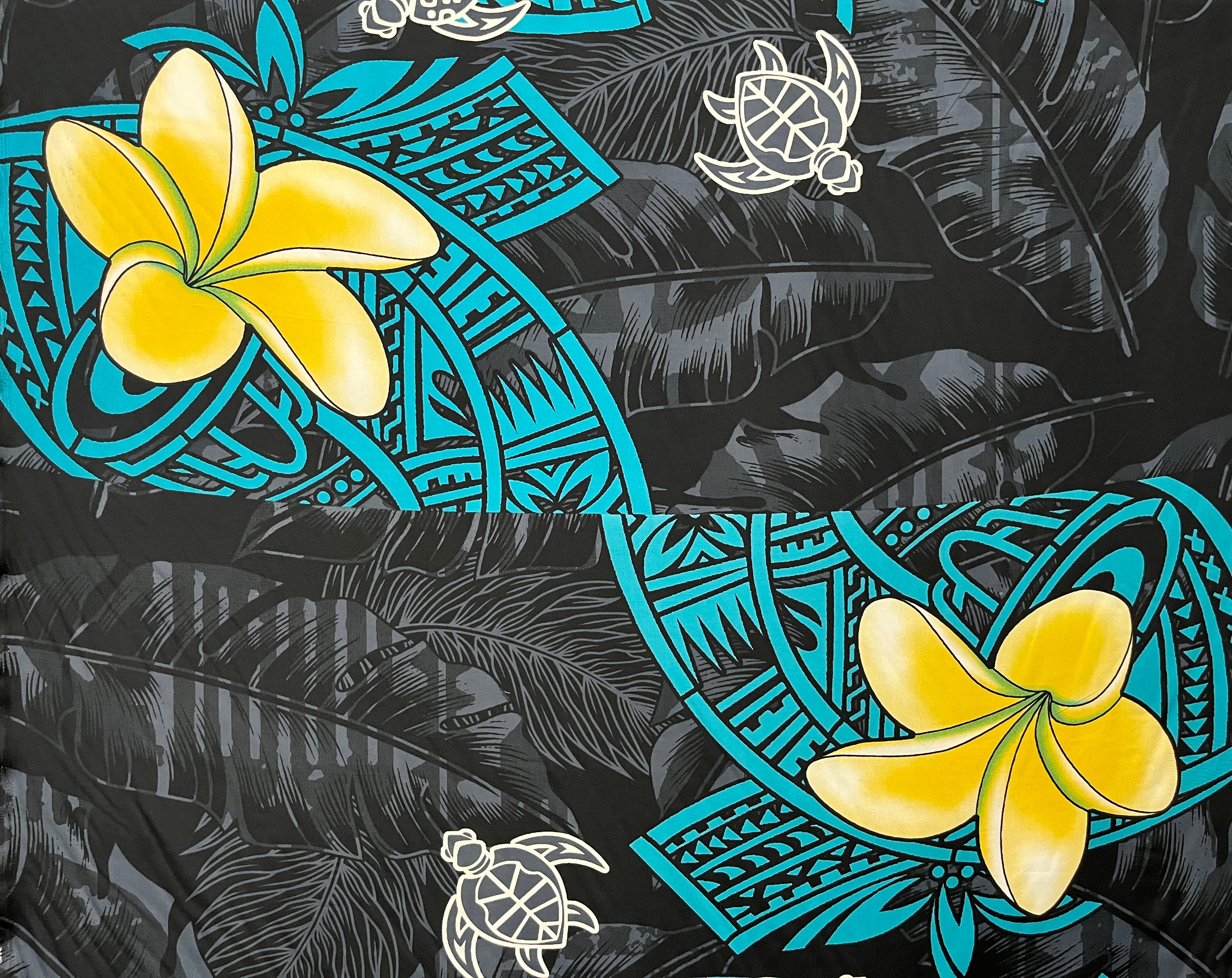 Plumeria Turtles Traditional Tribal design Peachskin Fabric | Islands