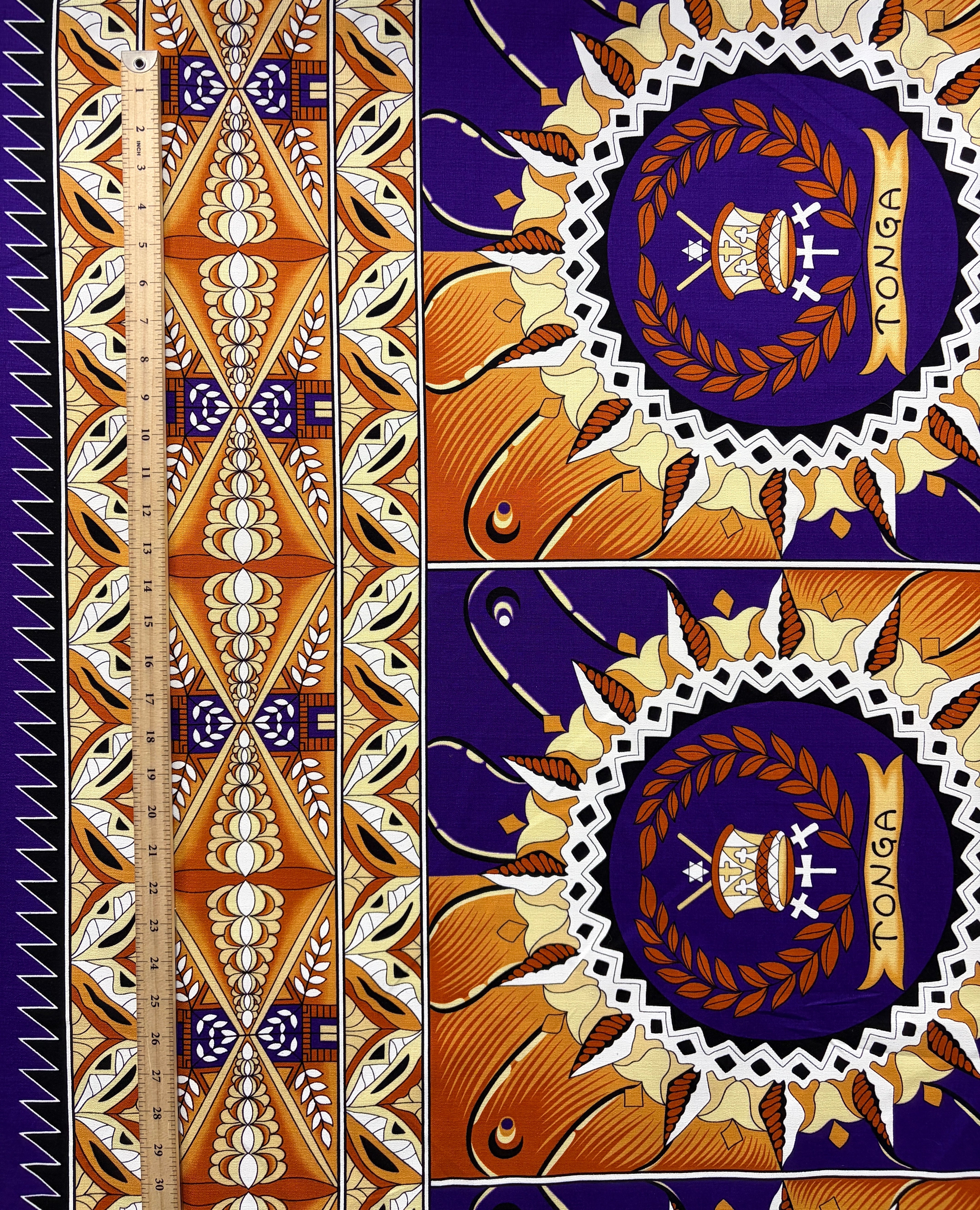 Tongan Seal Double Border Cotton Light-Barkcloth Fabric | Islands Fabric