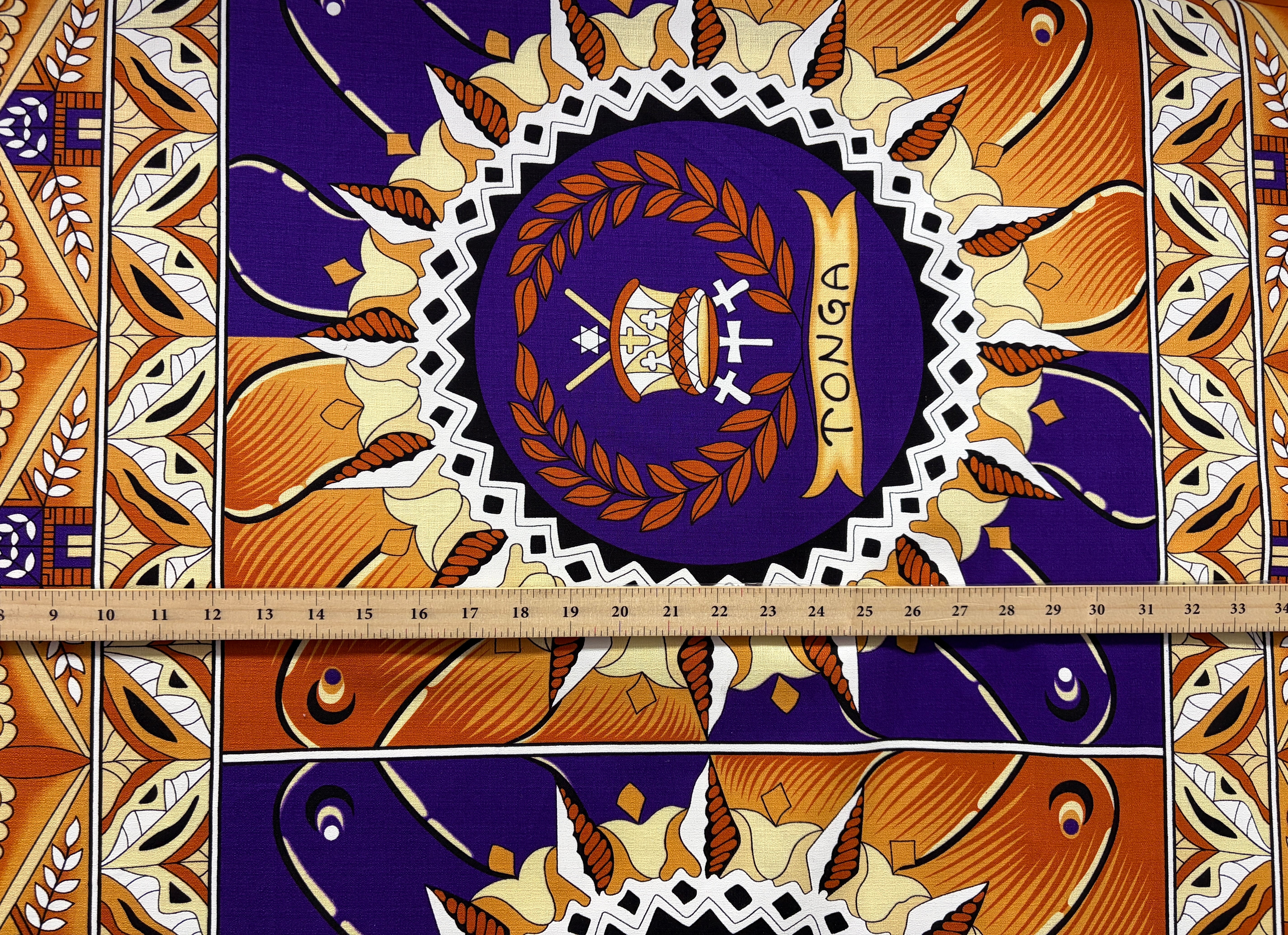 Tongan Seal Double Border Cotton Light-Barkcloth Fabric | Islands Fabric