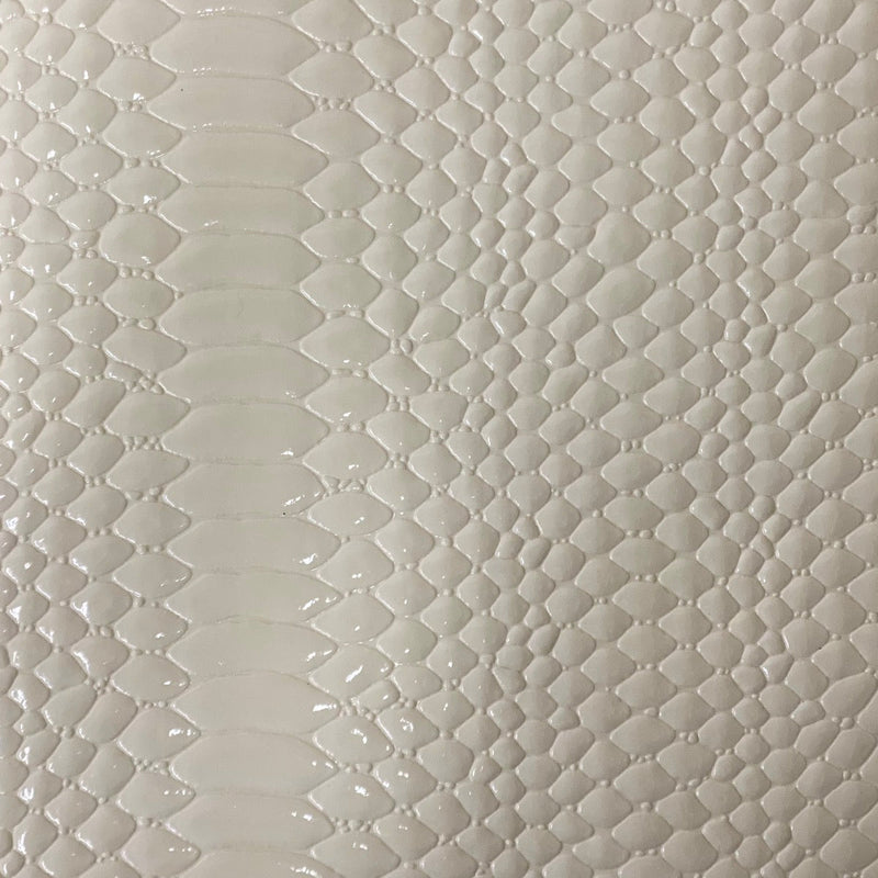 Ivory Culebra Patent 3D Embossed Snake Skin Vinyl Fabric