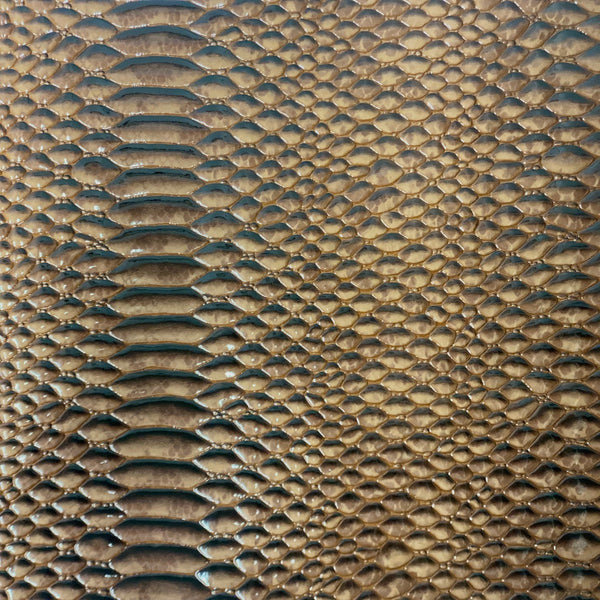 Mocha Brown Culebra Patent 3D Embossed Snake Skin Vinyl Fabric