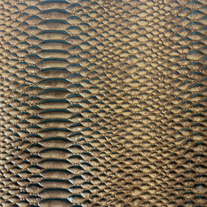 Mocha Brown Culebra Patent 3D Embossed Snake Skin Vinyl Fabric