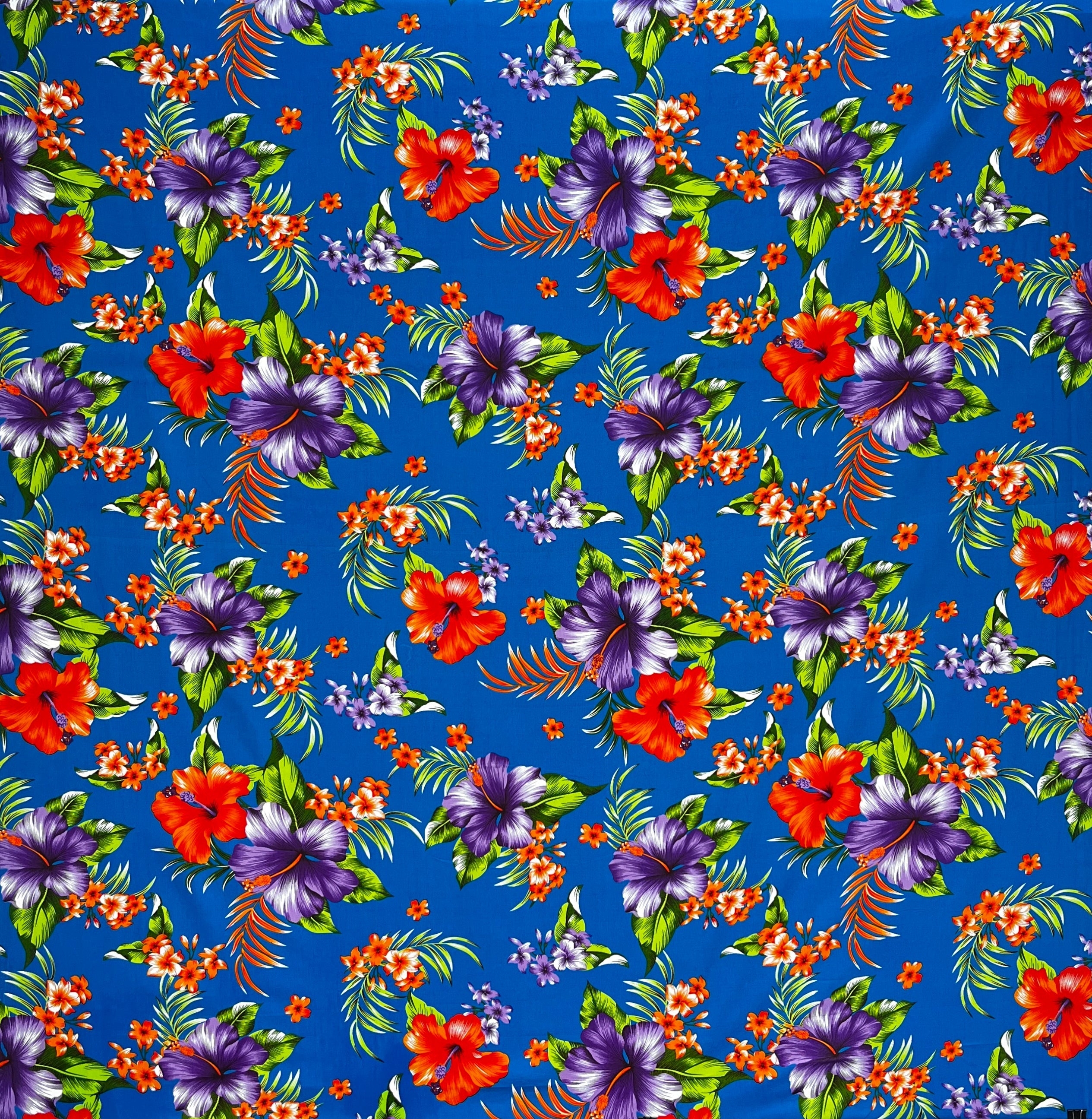 Hibiscus Palm Leaves Cluster All Over design Cotton Fabric | Islands Fabric