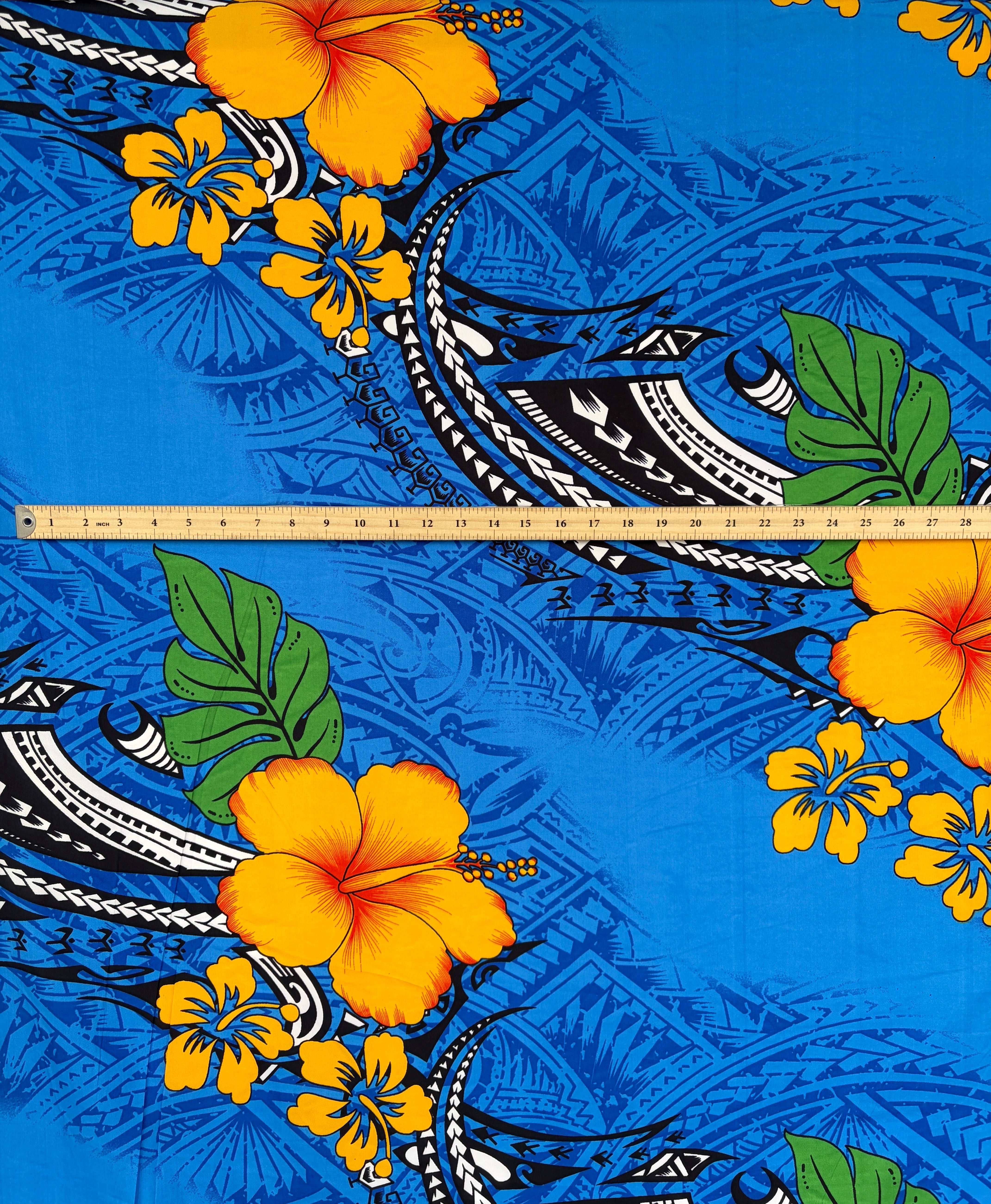 Hibiscus Tribal Polynesian Tattoo Peachskin (Polyester) Fabric | Islands Fabric