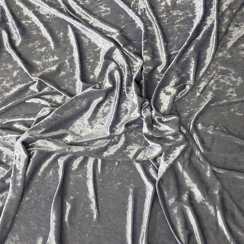 Light Silver Crushed Stretch Velvet Fabric