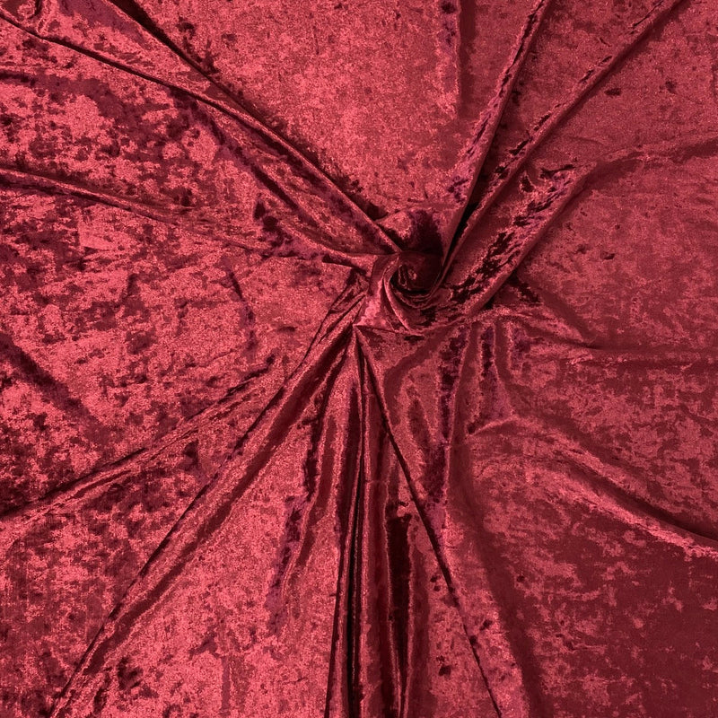 Maroon Red Crushed Stretch Velvet Fabric