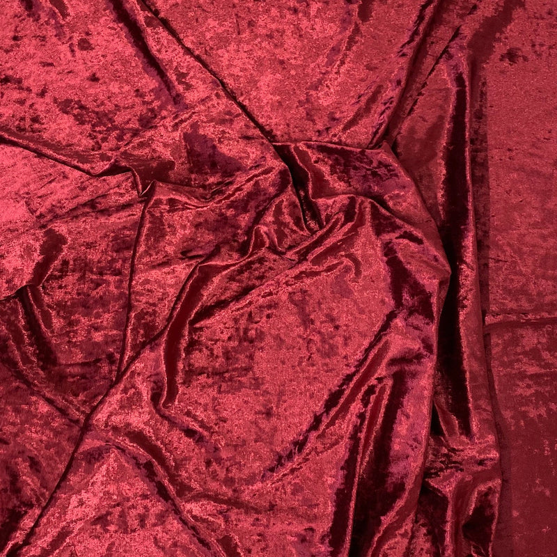 Maroon Red Crushed Stretch Velvet Fabric