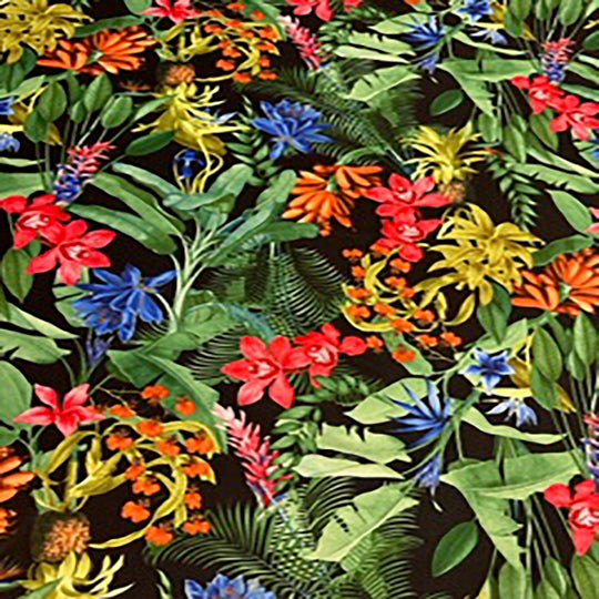 4 Way Polyester Spandex Paradise Paper Print Fabric | Spandex Palace Green
