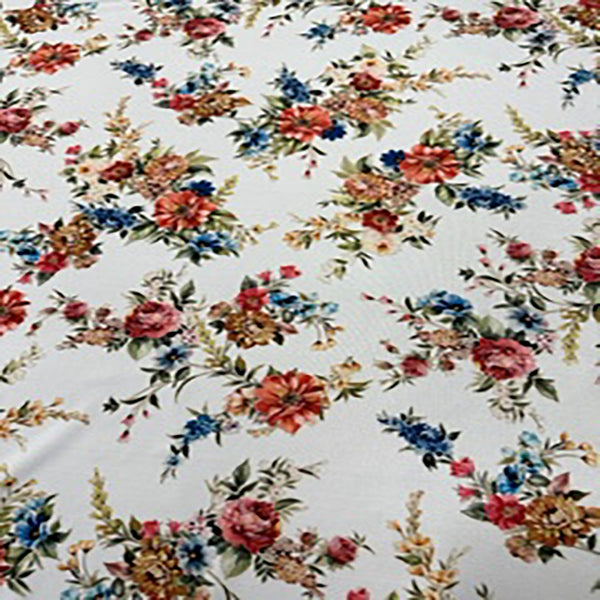 Stretch Polyester Spandex Spring Time Paper Print Fabric | Spandex palace white base