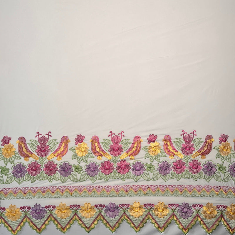 Floral Bird Embroidered Fabric | Polyester