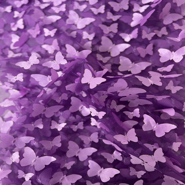 Lavender Purple 3D Butterfly Embroidered Satin Lace Fabric