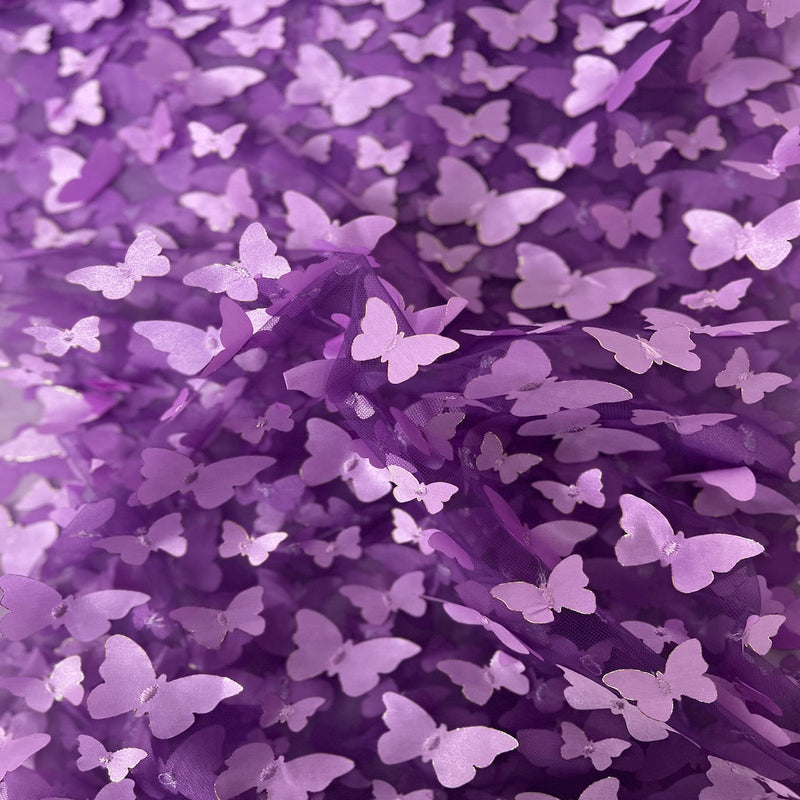 Lavender Purple 3D Butterfly Embroidered Satin Lace Fabric