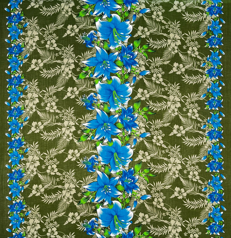 Triple Lily Border with tropical Flowers & Leaves Fabric | Rayon