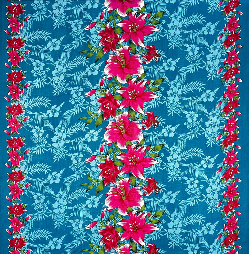 Triple Lily Border with tropical Flowers & Leaves Fabric | Rayon