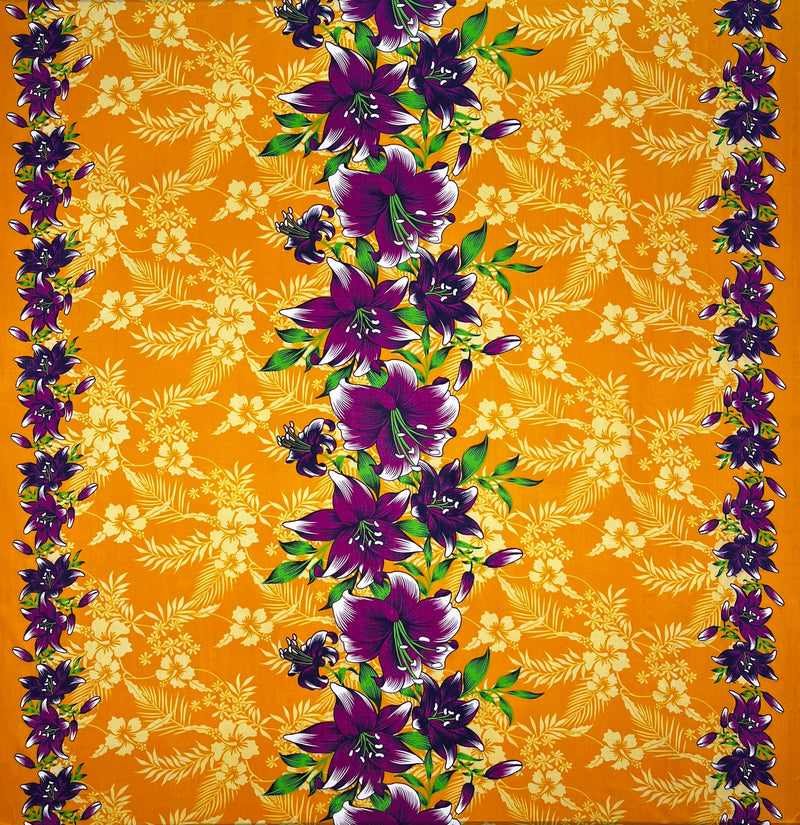 Triple Lily Border with tropical Flowers & Leaves Fabric | Rayon