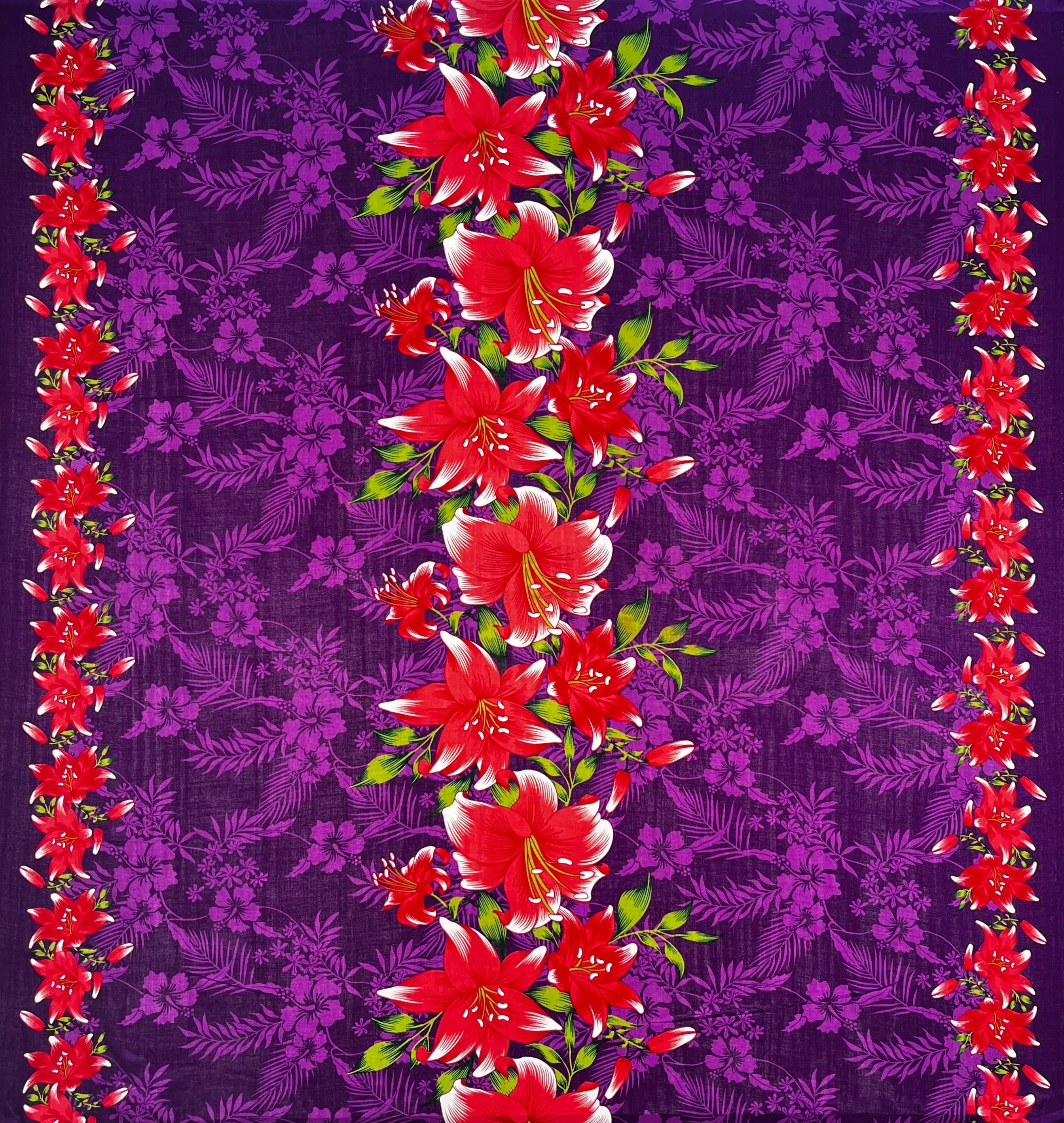Triple Lily Border with tropical Flowers & Leaves Fabric | Rayon  |  Spandex Palace