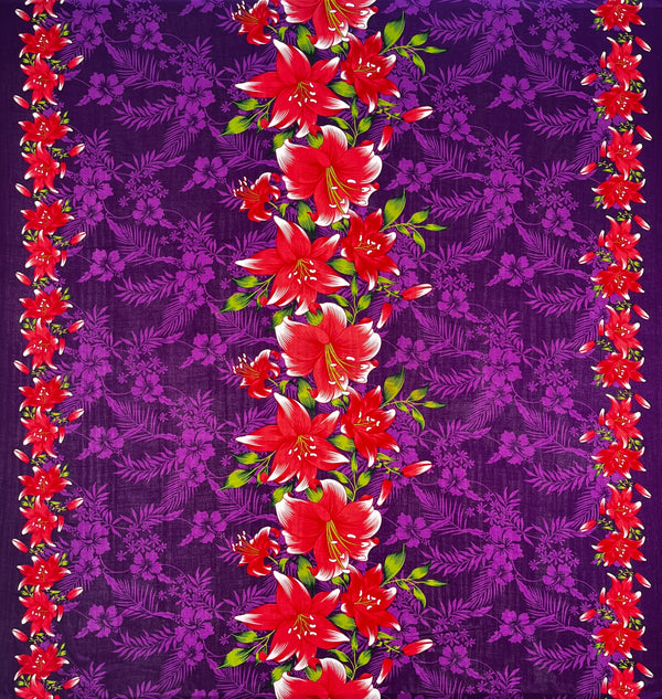 Triple Lily Border with tropical Flowers & Leaves Fabric | Rayon