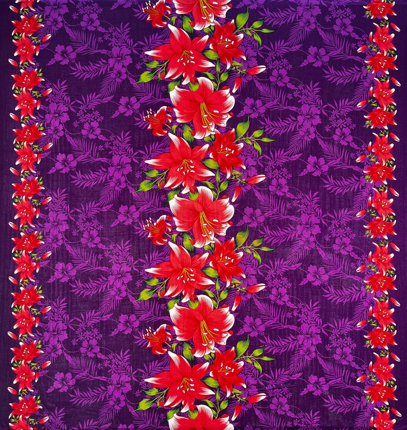 Triple Lily Border with tropical Flowers & Leaves Fabric | Rayon