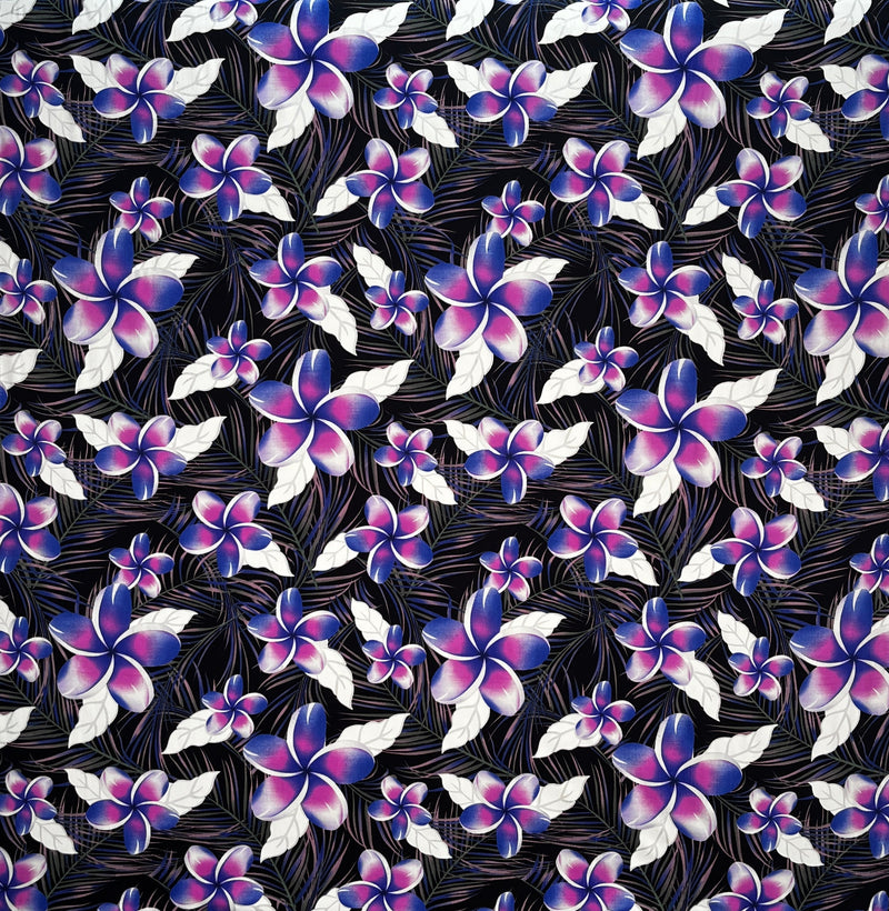 Plumeria & Tropical Leaves Print Fabric | Rayon Poplin| Spandex Palace