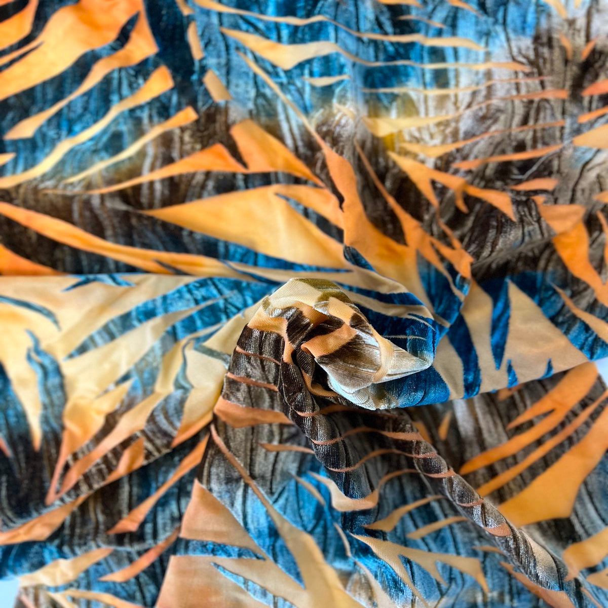 Palm Tree Floral Burnout Stretch Velvet | Spandex Fabric