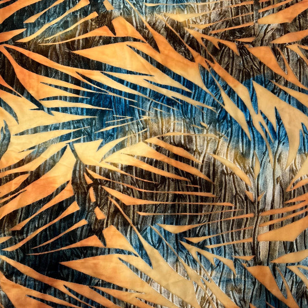 Palm Tree Floral Burnout Stretch Velvet Spandex Fabric