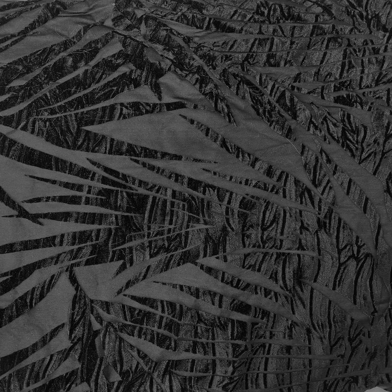 Black Palm Tree Burnout Stretch Velvet Fabric