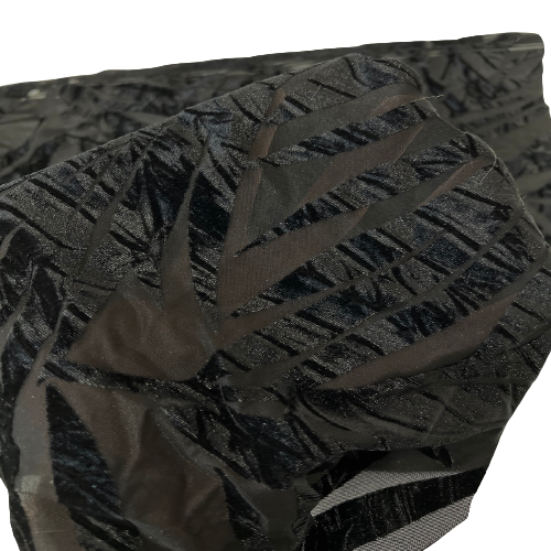 Black Palm Tree Burnout Stretch Velvet Fabric