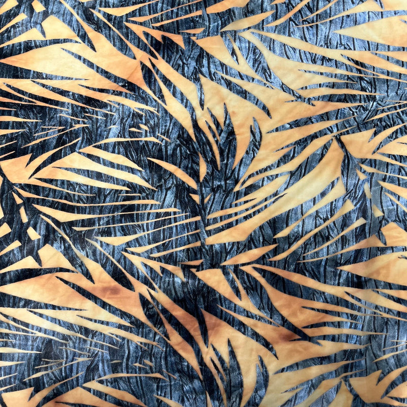 Gray | Beige Palm Tree Burnout Stretch Velvet Fabric