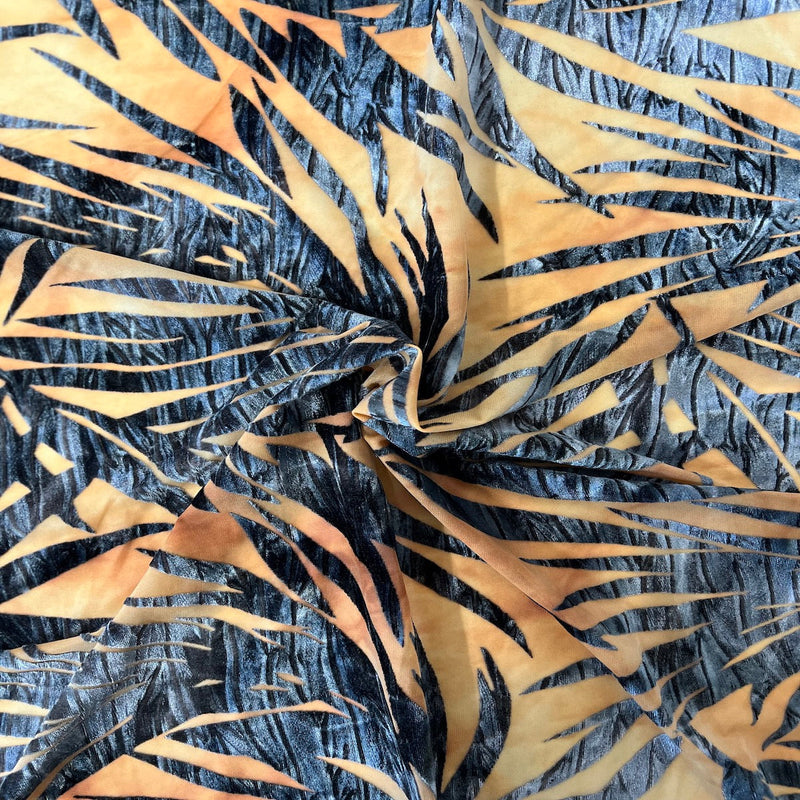 Gray | Beige Palm Tree Burnout Stretch Velvet Fabric