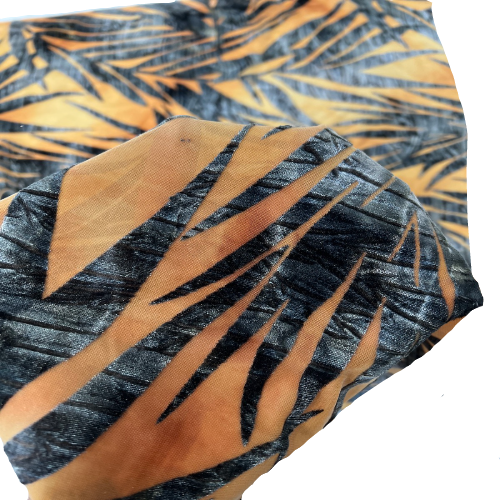 Gray | Beige Palm Tree Burnout Stretch Velvet Fabric