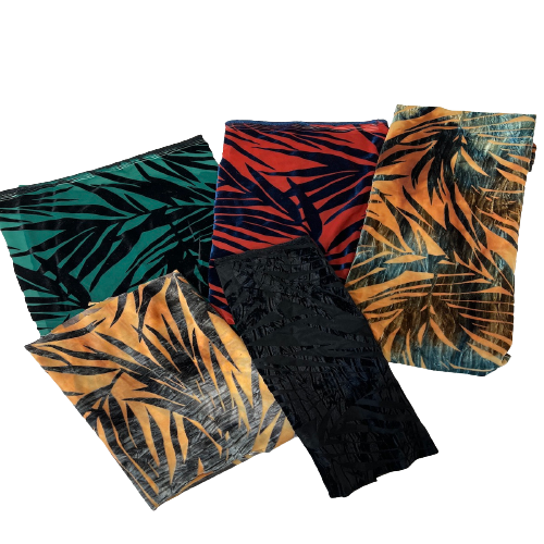 Gray | Beige Palm Tree Burnout Stretch Velvet Fabric