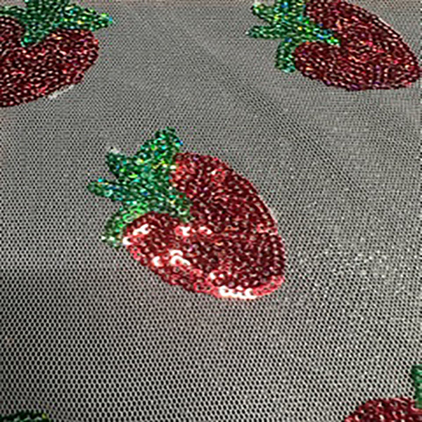 Embroideries Polyester Mesh with Strawberry Sequin | Spandex palace Red  Green