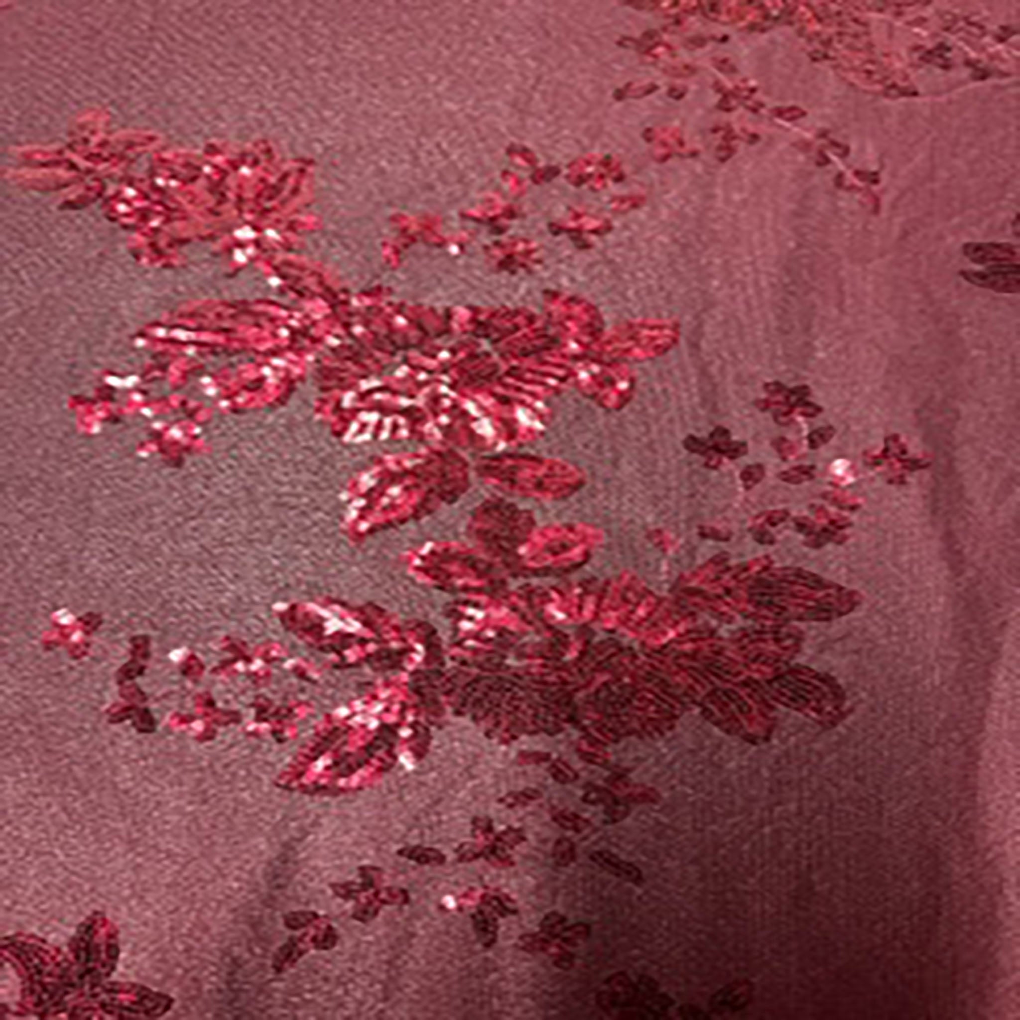 Polyester Mesh Fabric With Spread Flower Sequin | Spandex Palace red