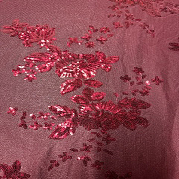 Polyester Mesh Fabric With Spread Flower Sequin | Spandex Palace red