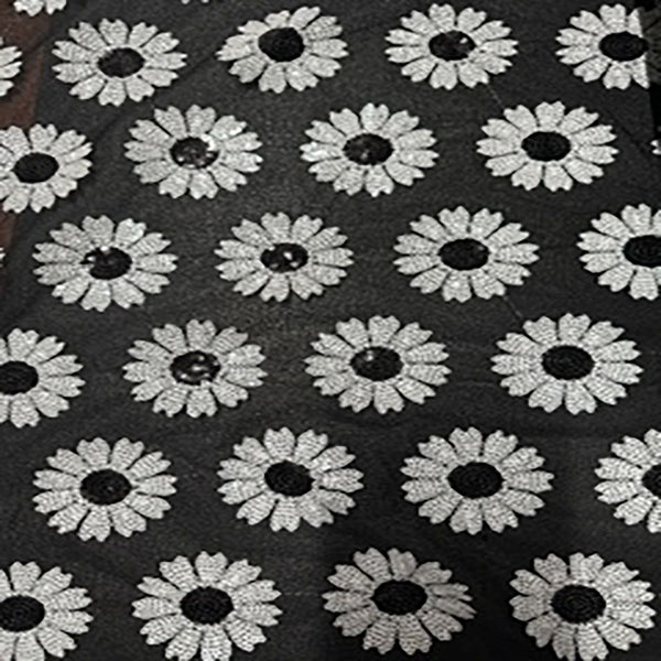 Polyester Mesh Fabric With Daisey Design Sequin | Spandex Palace Black/white