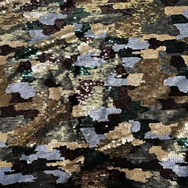 Embroidered Mini Sequin Army Design Polyester Mesh Fabric | Spandex Palace Multi Color
