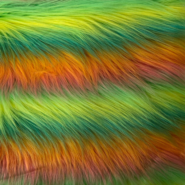 Green | Orange Striped Faux Fur Fabric