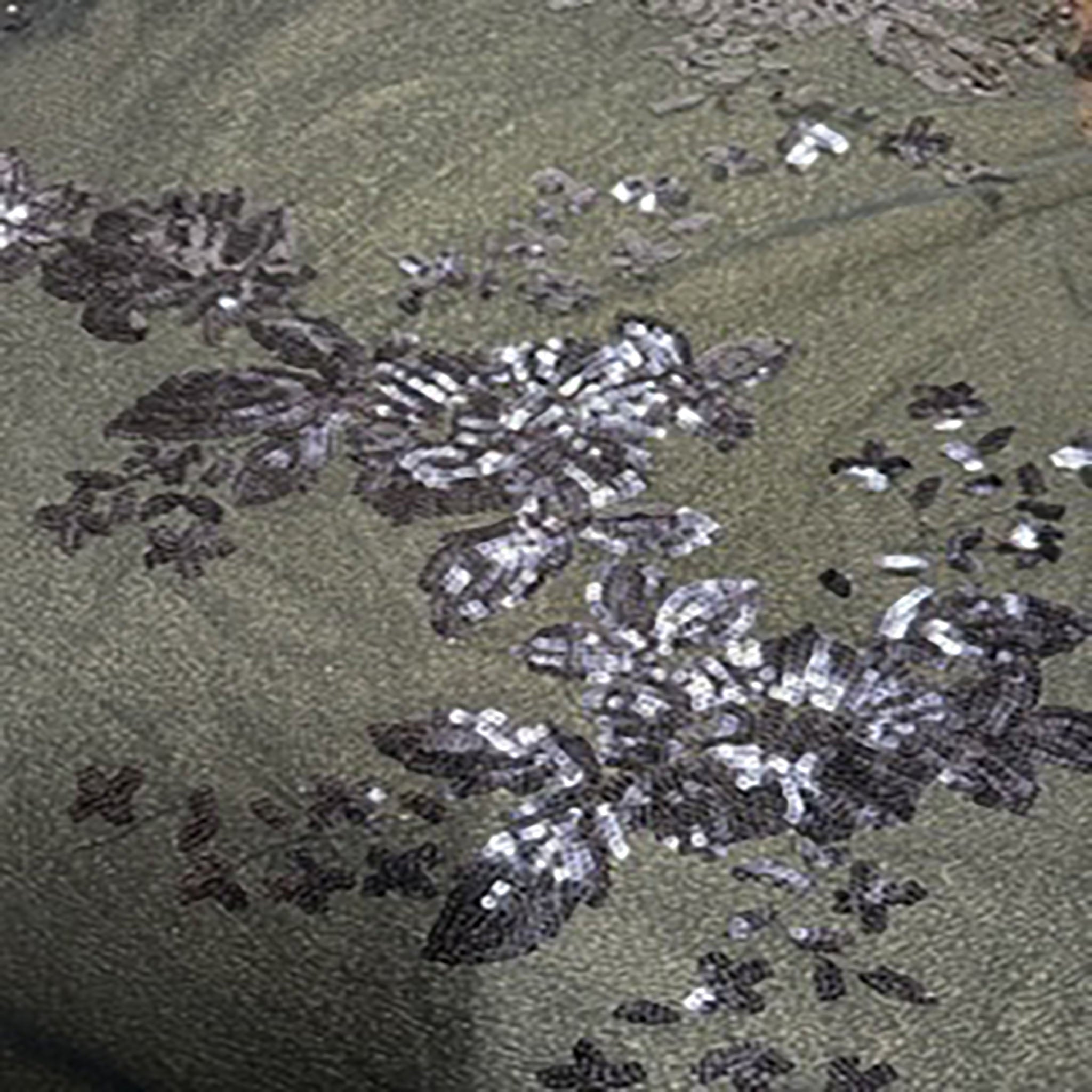 Polyester Mesh Fabric With Spread Flower Sequin | Spandex Palace gun metal
