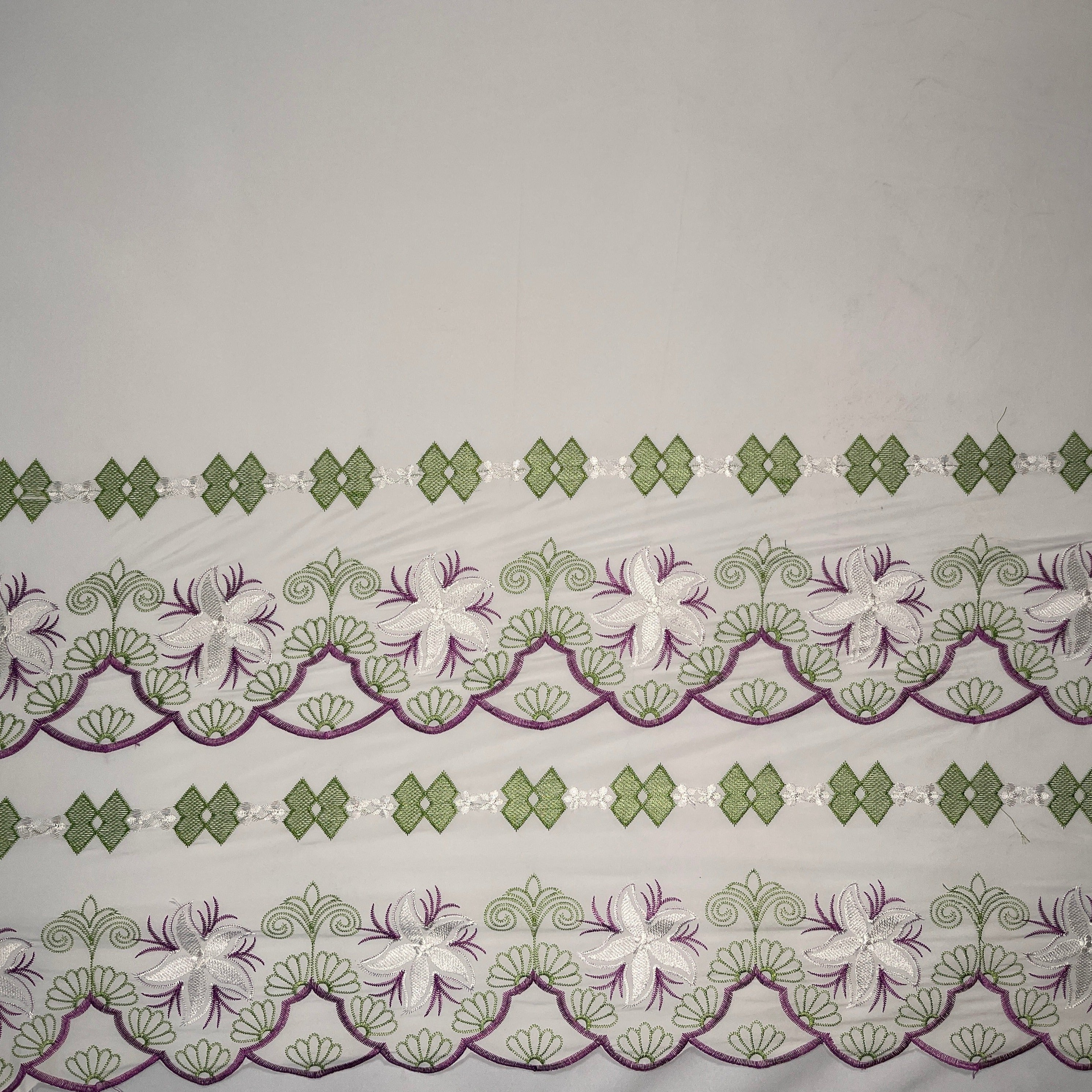 Plumeria Flower Embroidered Double Border Fabric | Polyester | Spandex Palace