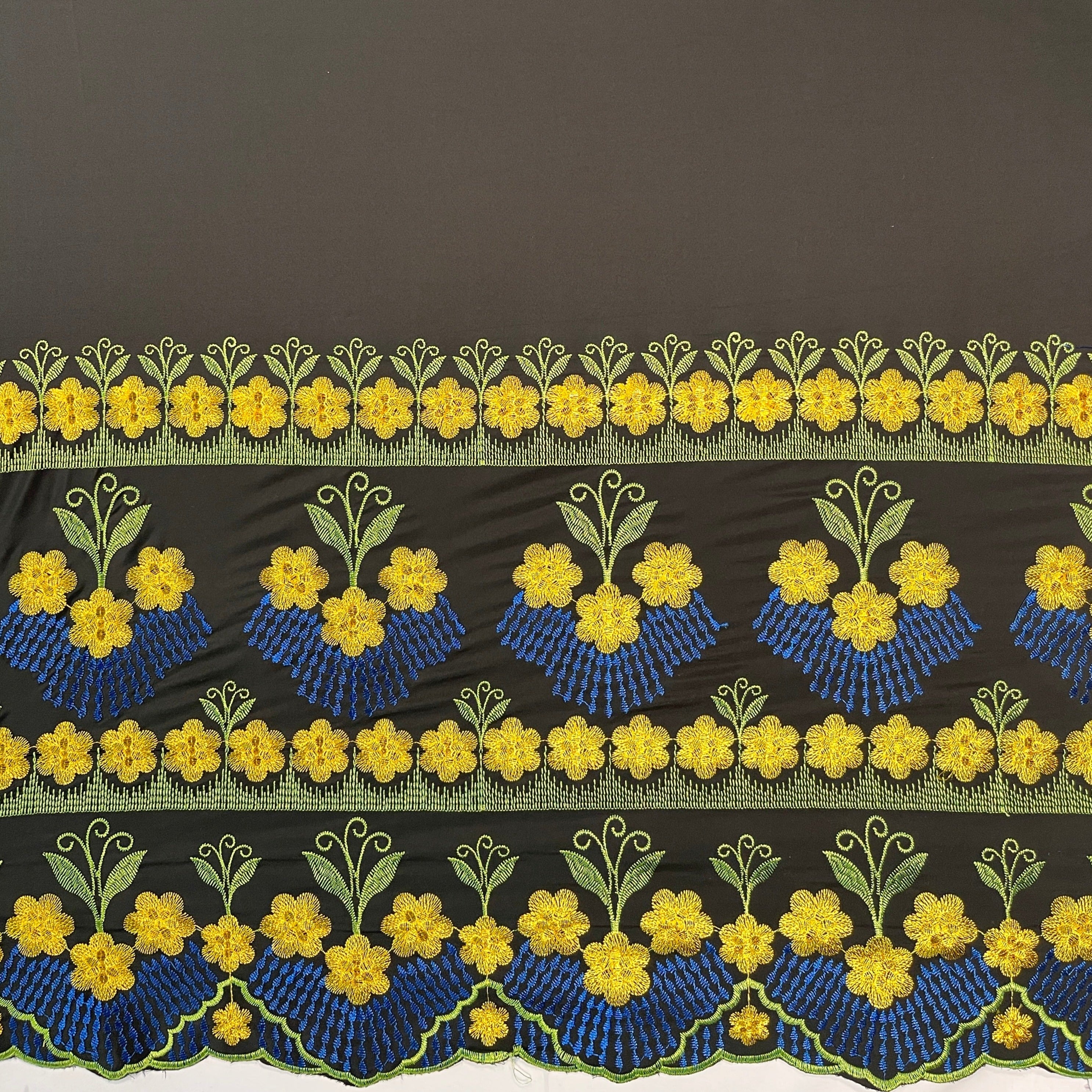 Hibiscus Double Border Embroidered Polyester Fabric| Islands Fabric