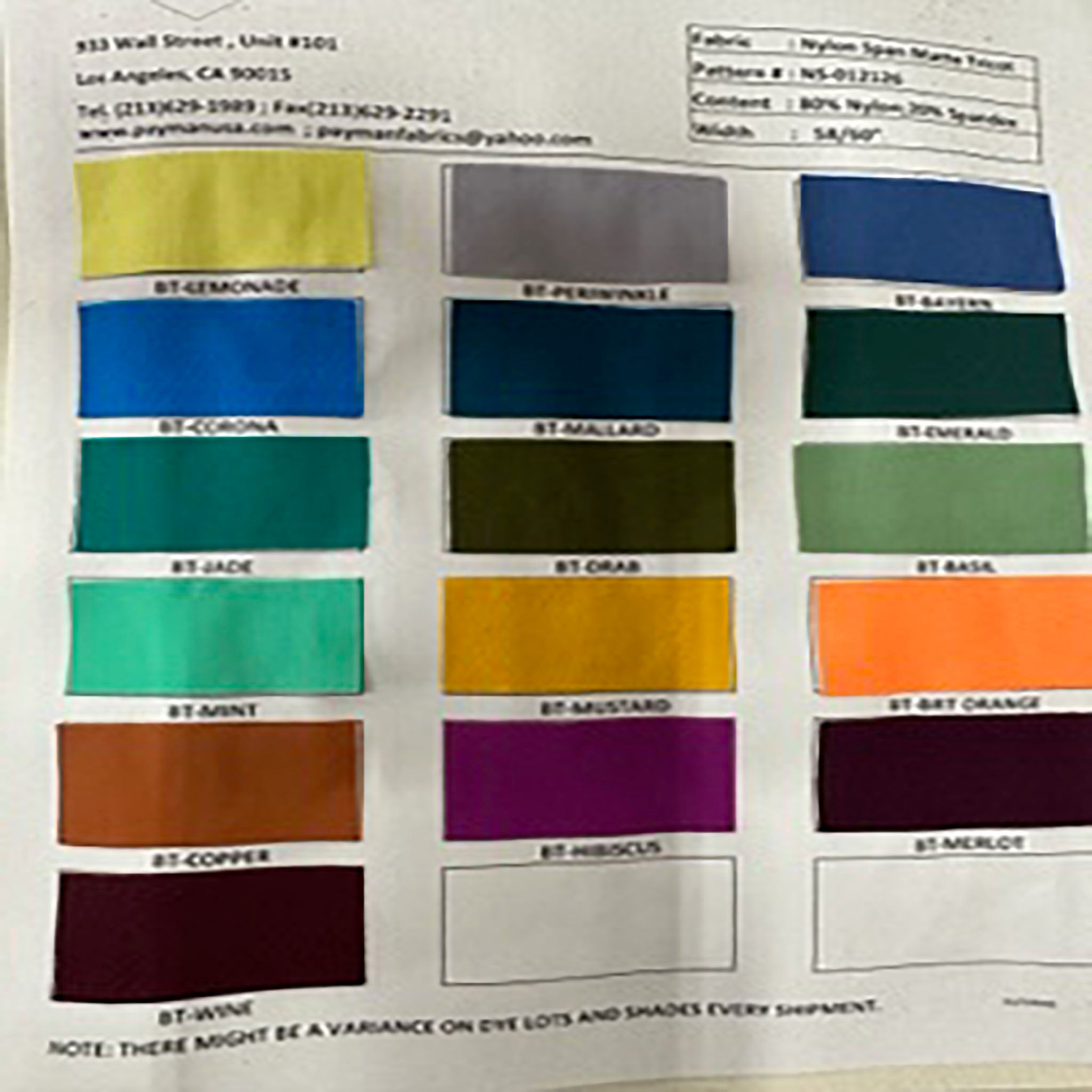 Nylon Spandex Matte Trico Color Card | Spandex Palace Page 4