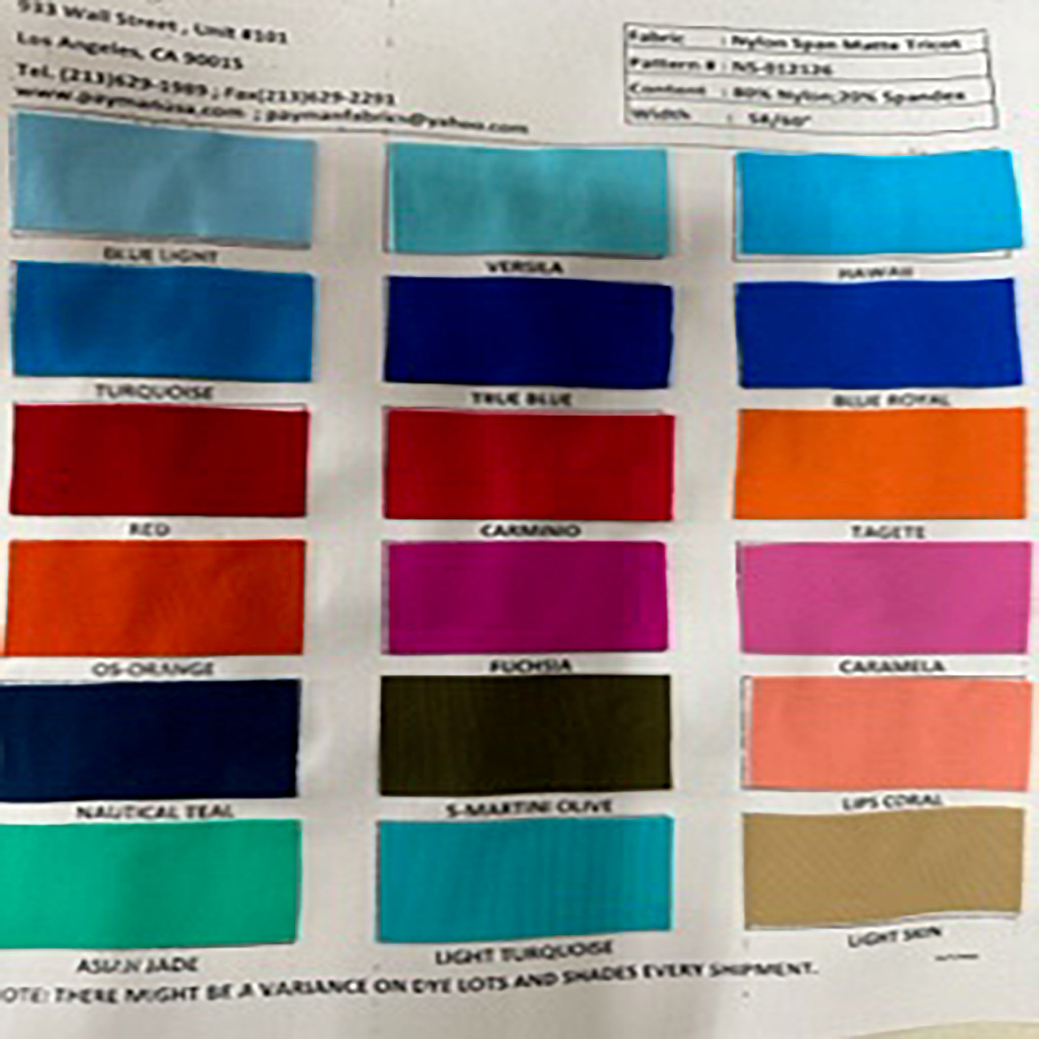 Nylon Spandex Matte Trico Color Card | Spandex Palace Page 3
