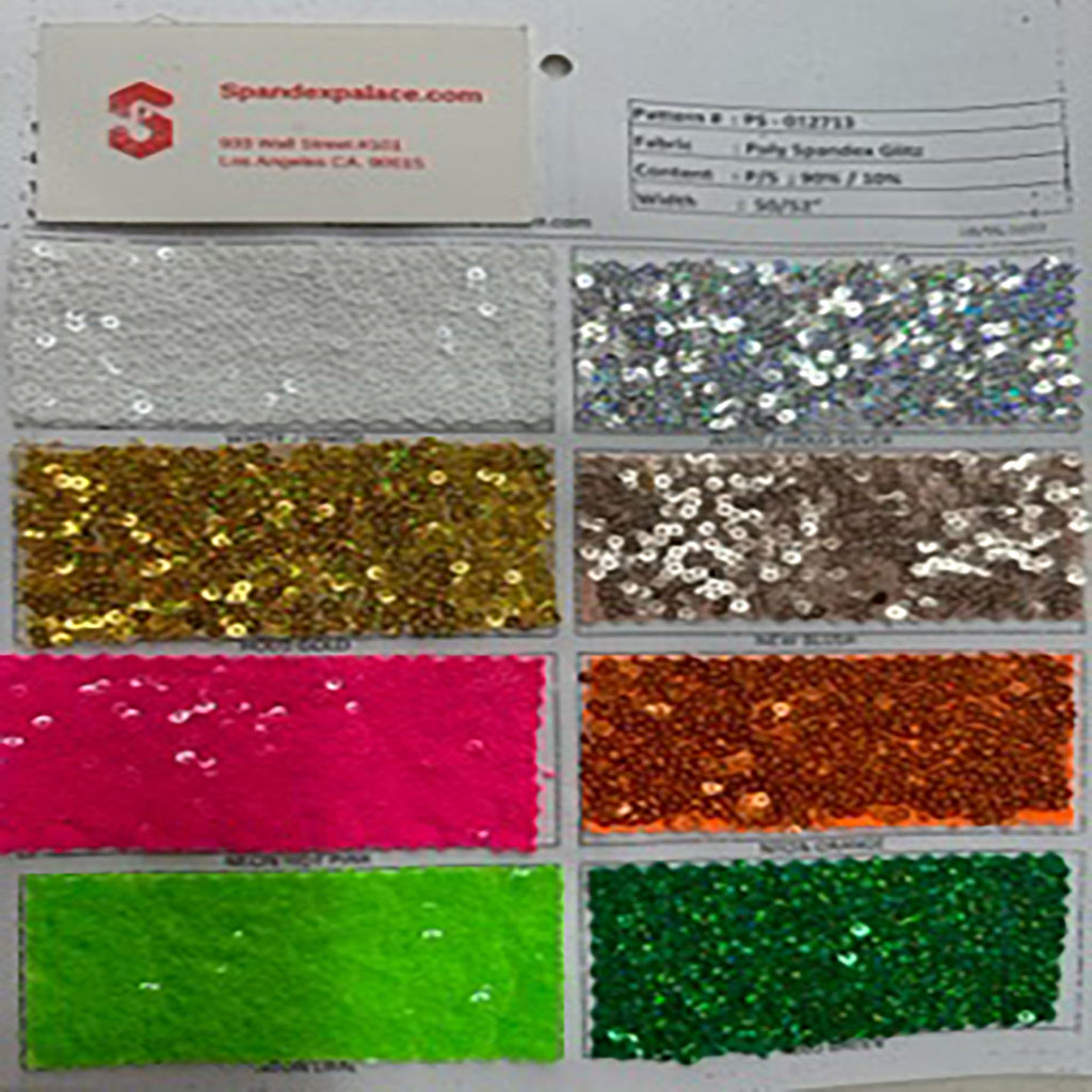 Sequin Types 4-Way Stretch Poly Spandex Sequin Fabrics color card| Spandex Palace