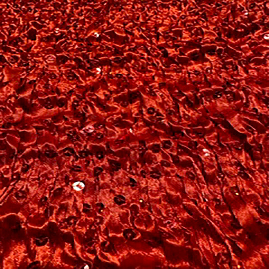 Mechanical Stretch Curly Satin fabric with Hologram sewed Sequin| Spandex Palace Red