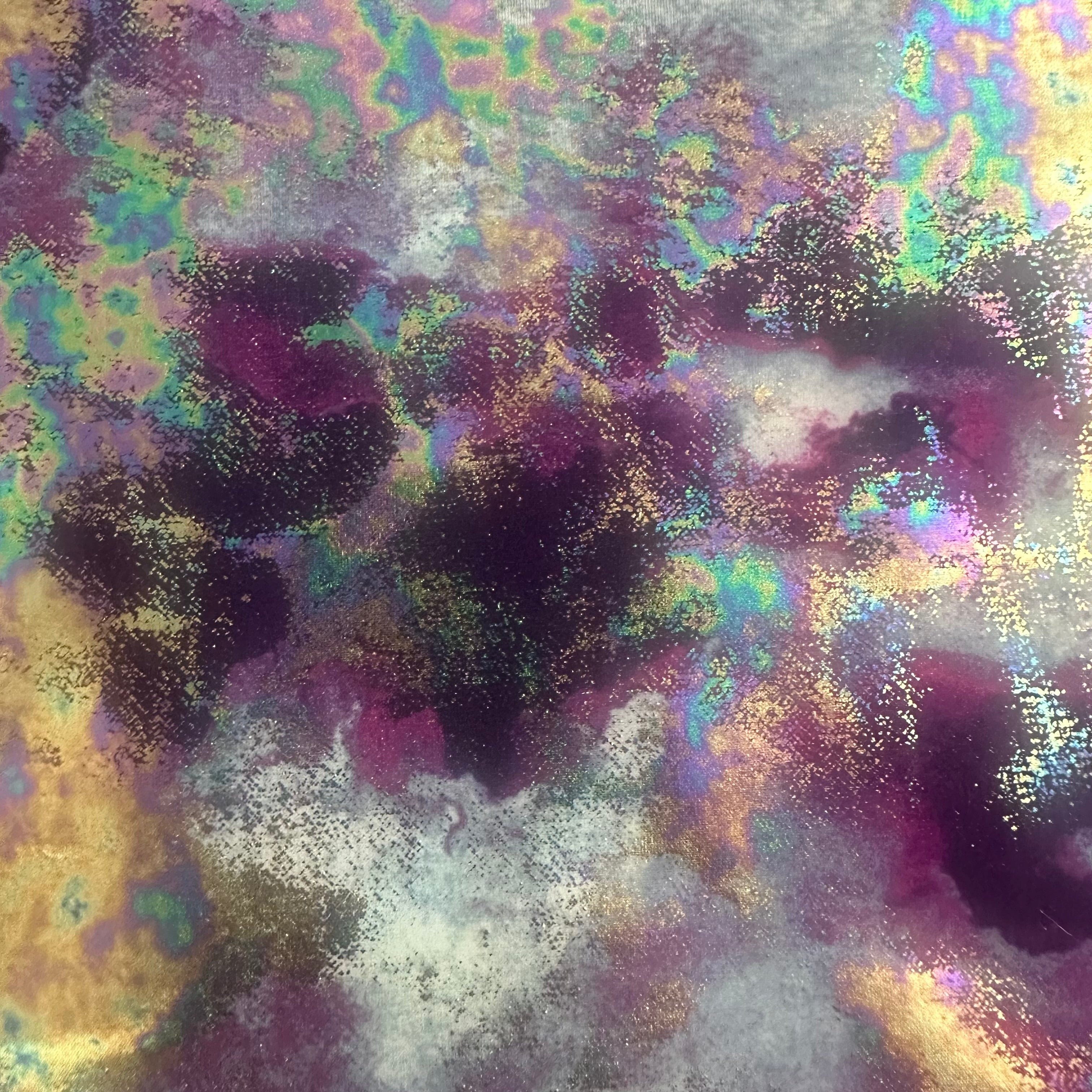 Crystal 4 Way Stretch Tye Dye Splash Multi Foil Fabric | Spandex Palace Purple Comb
